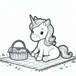 Cute unicorn picnic coloring page