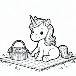 Cute unicorn picnic coloring page Cute unicorn picnic coloring page