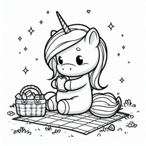 Cute unicorn picnic coloring page coloring page