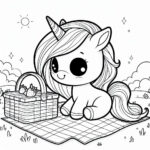 Cute unicorn picnic coloring page