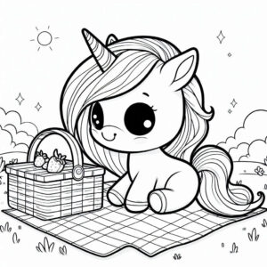 Cute unicorn picnic outdoor coloring page coloring page