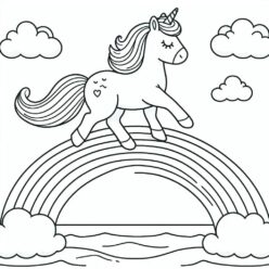 Cute unicorn rainbow bridge coloring page