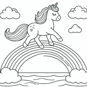 Cute unicorn rainbow bridge coloring page coloring page