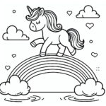 Cute unicorn rainbow bridge coloring page