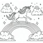 Cute unicorn rainbow bridge coloring page