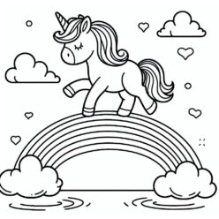 Cute unicorn rainbow bridge coloring page