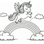 Cute unicorn rainbow bridge coloring page