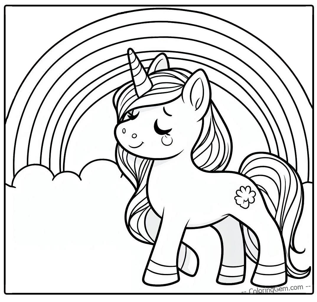 Cute unicorn rainbow dream coloring page