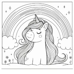 Cute unicorn rainbow dream coloring page