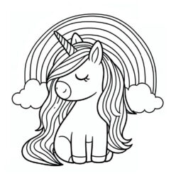 Cute unicorn rainbow posing coloring page