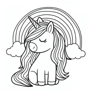 Cute unicorn rainbow posing coloring page coloring page