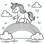 Cute unicorn rainbow walk coloring page