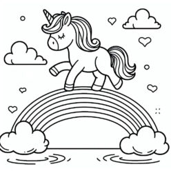 Cute unicorn rainbow walk coloring page