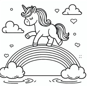 Cute unicorn rainbow walk coloring page