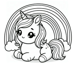 Cute unicorn relax over rainbow coloring page coloring page