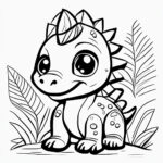 Cute baby dino explores lush grass