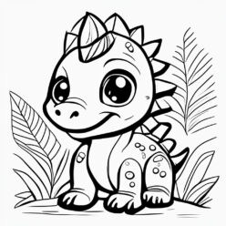 Cute baby dino explores lush grass Cute baby dino explores lush grass