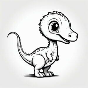 Cute baby dino stands upright coloring page