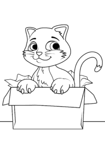 Peeking from cardboard box, cute kitten coloring page coloring page