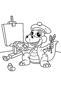 Dinosaur artist, masterpiece in the making coloring page