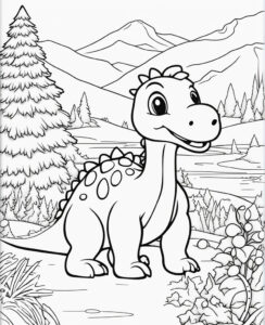 Dinosaur christmas: festive forest magic coloring page