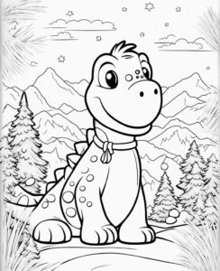 Dinosaur christmas joy: snowy fun coloring page