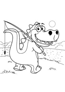 Dinosaur fishing, a majestic journey coloring page