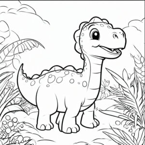 Dinosaur’s forest adventure: a young one’s journey coloring page