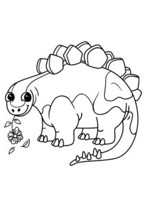 Dinosaur gentle flower feast coloring page