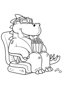 Dinosaur movie night, popcorn & 3d coloring page