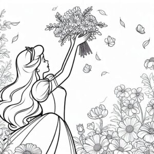 Disney princess flower bouquet coloring page coloring page