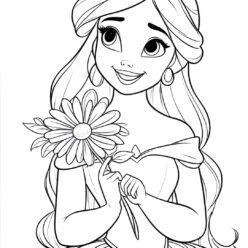 Disney princess with flower coloring page