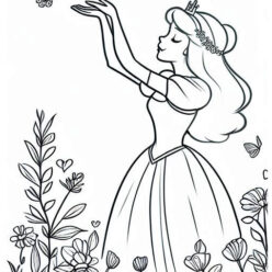 Disney princess plays in garden coloring page