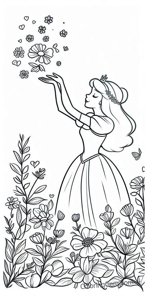 Disney princess plays in garden coloring page