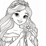 Disney princess with flower coloring page