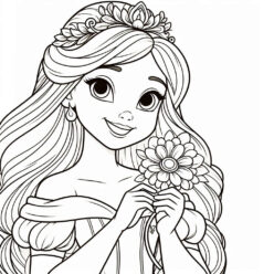 Disney princess with flower coloring page Disney princess with flower coloring page