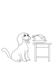 Dog’s intense gaze: roasted chicken cravings coloring page