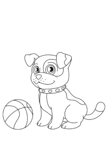 Dog’s joy: pouncing on a rubber ball coloring page