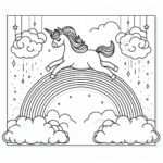 Dreamy unicorn rainbow coloring page