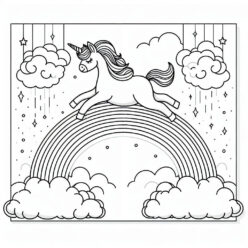 Dreamy unicorn rainbow coloring page