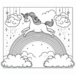 Dreamy unicorn rainbow coloring page coloring page