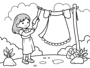 Drying clothes: compact rack efficiency coloring page