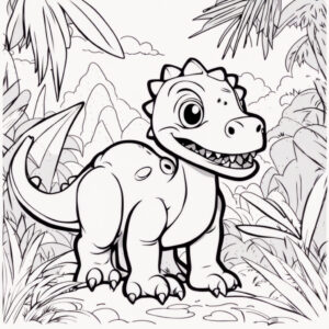 Emerald dino explores lush jungle coloring page