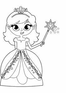 A fairy magic, shimmering crown, glowing wand coloring page