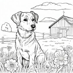Farm dog, barnyard life coloring page Farm dog, rustic barnyard life