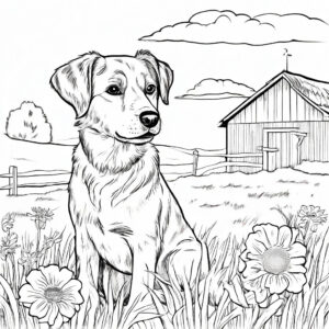 Farm dog, barnyard life coloring page coloring page