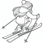 Fast skiing girl coloring page for kids