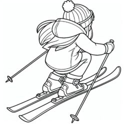Fast skiing girl coloring page for kids Fast skiing girl coloring page for kids