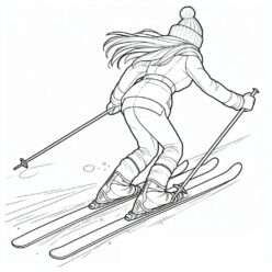 Fast skiing woman coloring page for teens