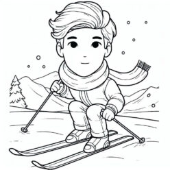 Funny teen skiing coloring page